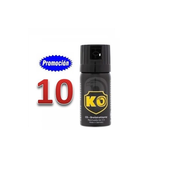 SPRAY DEFENSA PERSONAL CAJA DE 50 UNIDADES MODELO KO GAS CS 40 ML Y EFECTIVO CONTRA AGRESORES Y ANIMALES PELIGROSOS