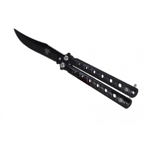 CUCHILLO NAVAJA MARIPOSA MILITAR NEGRA MANGO ALUMINIO Y HOJA DE ACERO