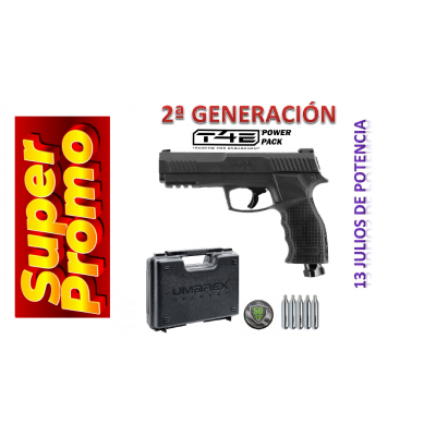 PACK T4E TP 50 2DA GENERACION PISTOLA TRAUMATICA CAL 50 CON MALETIN, 50 BOLAS DE GOMA Y 5 RECARGAS DE CO2