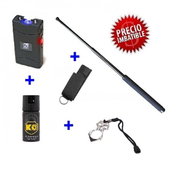 DEFENSA ELECTRICA MOD. 800 + DEFENSA EXTENSIBLE + FUNDA + PUÑO AMERICANO + SPRAY DEFENSA KO 40 ML