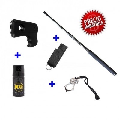 DEFENSA ELECTRICA S300 PISTOLA CON 2000 KV + 1 DEFENSA EXTENSIBLE + FUNDA+ PUÑO AMERICANO + 1 SPRAY DEFENSA PERSONAL KO 40 ML
