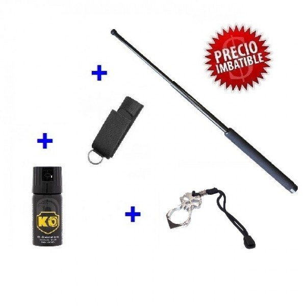 1 DEFENSA EXTENSIBLE EN ACERO , FUNDA ,1 PUÑO AMERICANO  Y 1 SPRAY DEFENSA PERSONAL KO GAS CS 40 ML